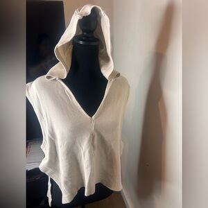 FREE PEOPLE Beach Women Ribbed Hood Top cream Crop Sleeveless